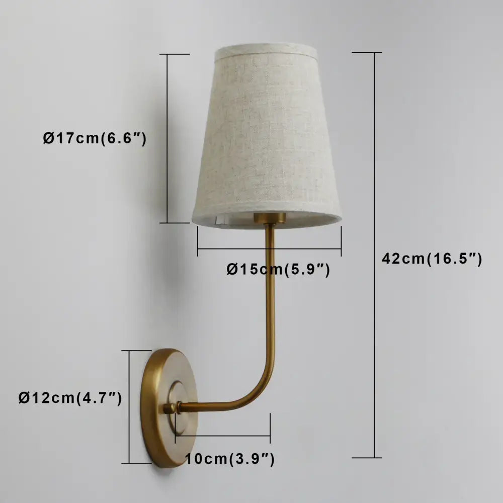 Brass-finished industrial wall lamp with tapered off-white linen shade set of 2 for bedroom wall lamps decorbites industrial wall