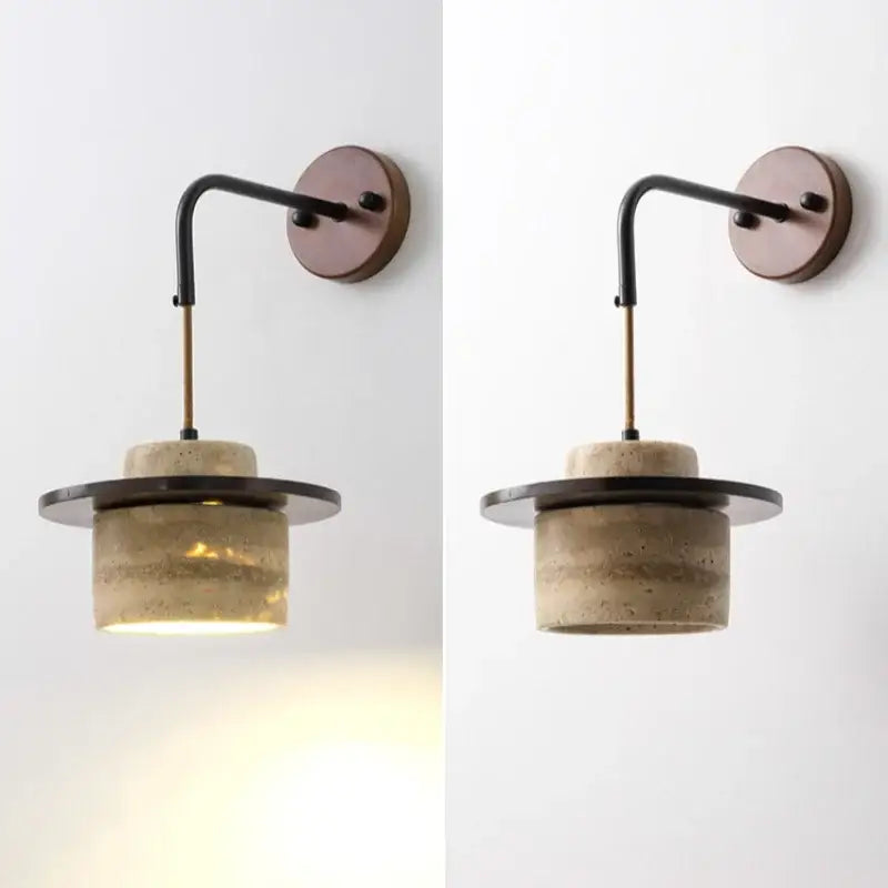Modern concrete wall sconce with matte black circular shade and brass accents led wall light fixture for bedroom decorbites led wall