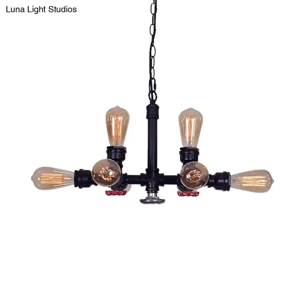 Decorbites vintage style black pipe chandelier with five bare bulb filament lights bronze black metal for living room 220v-240v 110v-120v