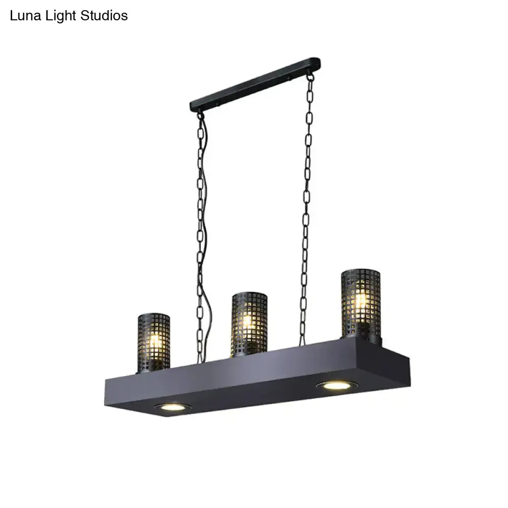 Black industrial hanging ceiling light with three cylinder metal shades and e26 e27 smd bulbs on rectangular base