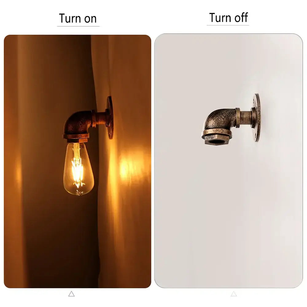 Industrial bronze and black wall lamp with brass-finished industrial water pipe design and exposed edison bulb for bedroom sconce