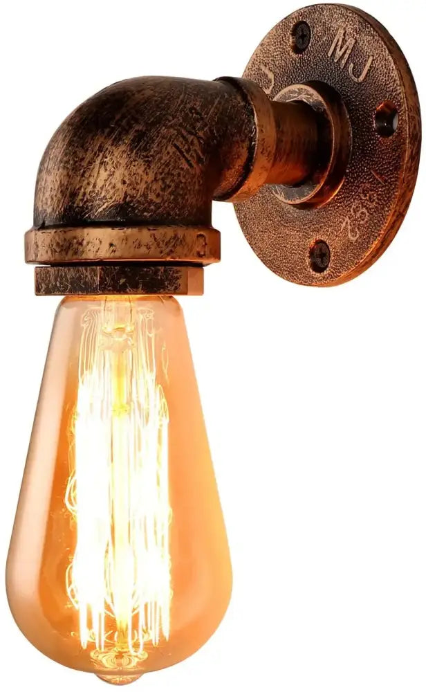 Industrial bronze and black wall lamp with brass-finished industrial water pipe and amber edison bulb for bedroom sconce