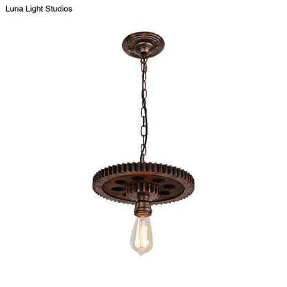 Industrial Bronze Gear Ceiling Lamp Metal Pendant Lighting for Dining Room - 1/6 Bulb