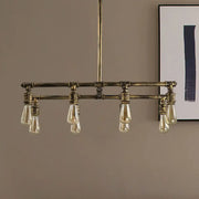 DecorBites™ 8-light bronze industrial-style island lamp with brass pipe frame and exposed filament bulbs for bedroom lighting