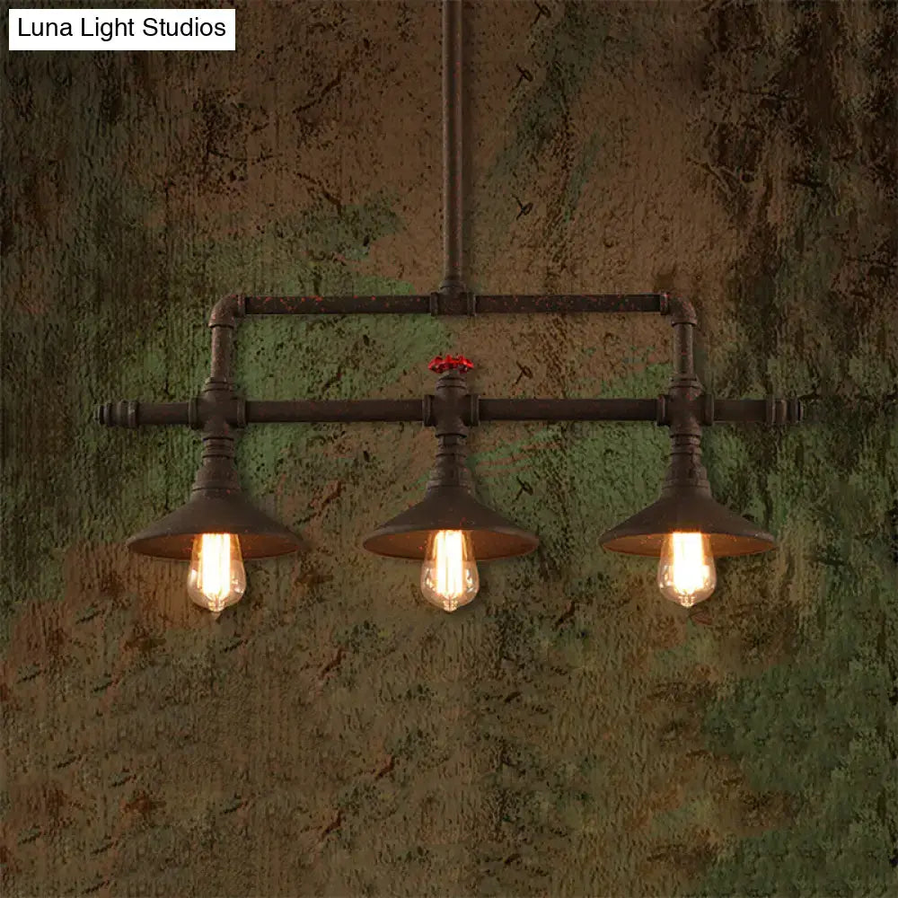 Industrial bronze pipe island light pendant with dark rustic metal pipes and vintage edison bulbs for dining room