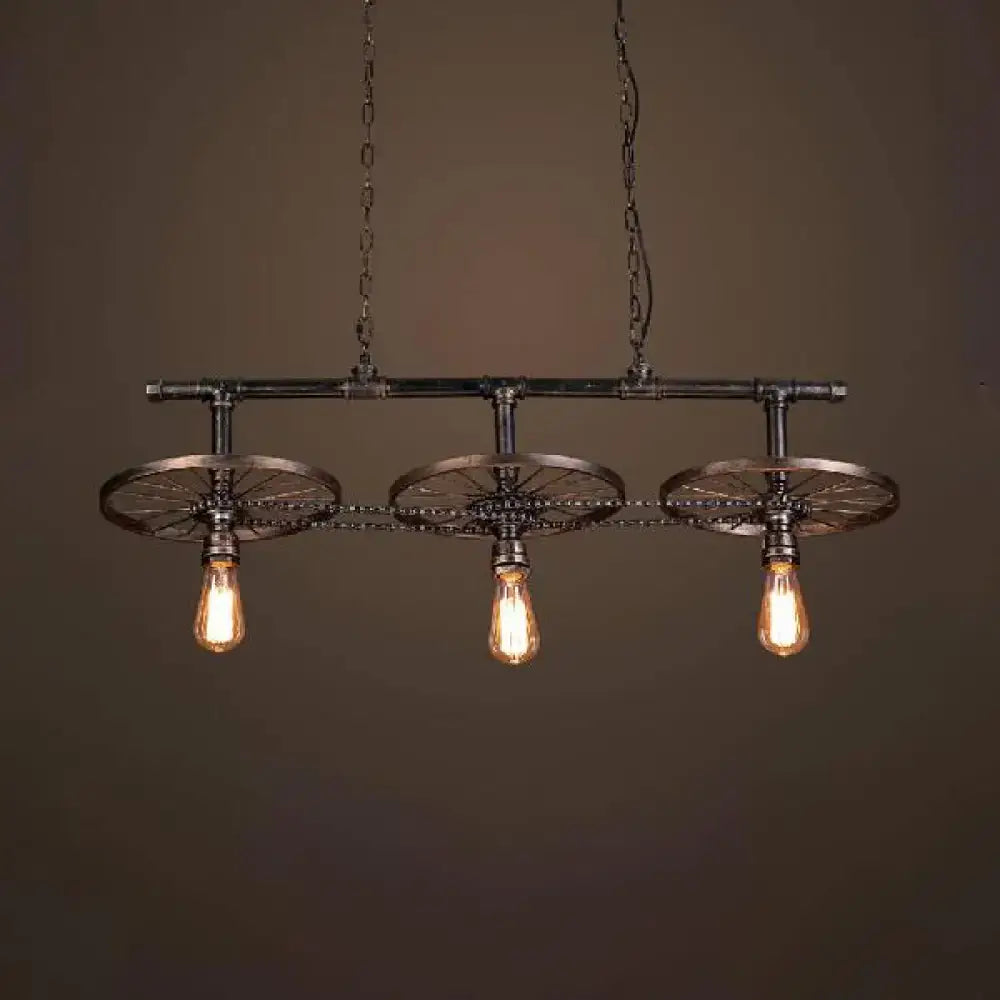Decorbites™ bronze industrial bare bulb island pendant light with three black metal vintage bicycle wheels 220v-240v 110v-120v