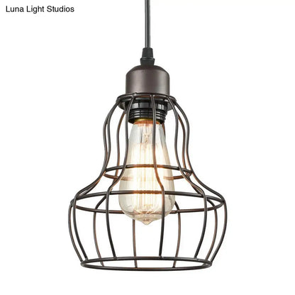 Industrial Bronze Wire Cage Pendant Lamp - 1 Light Hanging Fixture for Bedroom