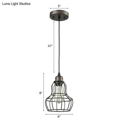 Industrial Bronze Wire Cage Pendant Lamp - 1 Light Hanging Fixture for Bedroom