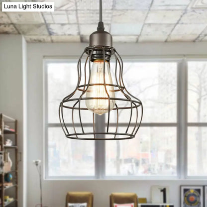 Industrial Bronze Wire Cage Pendant Lamp - 1 Light Hanging Fixture for Bedroom