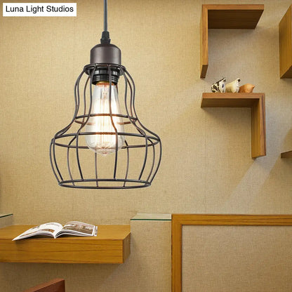 Industrial Bronze Wire Cage Pendant Lamp - 1 Light Hanging Fixture for Bedroom