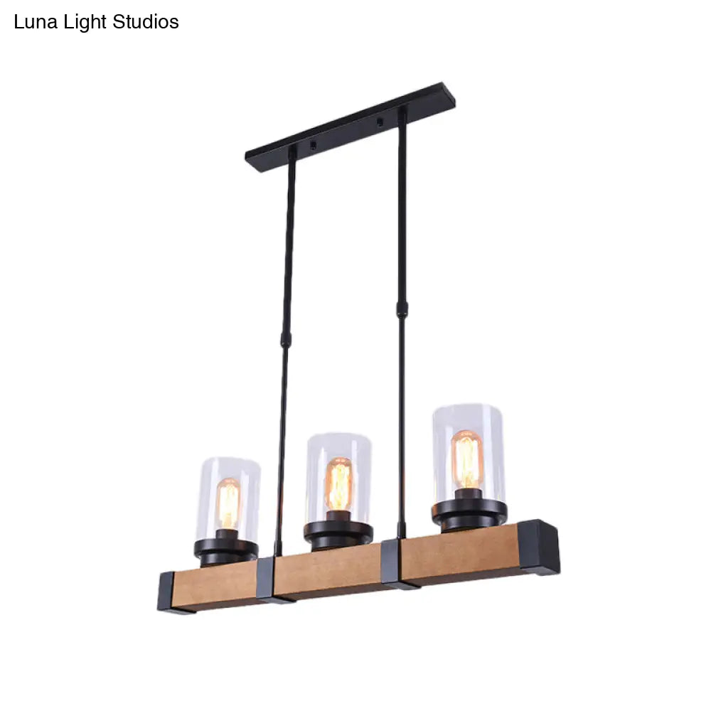 DecorBites™ Industrial Brown Island Lighting with Clear Glass Cylinder Shades - 3/6 Lights - Perfect for Dining Rooms