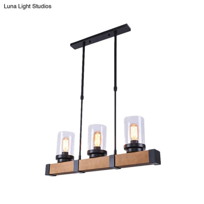 DecorBites™ Industrial Brown Island Lighting with Clear Glass Cylinder Shades - 3/6 Lights - Perfect for Dining Rooms