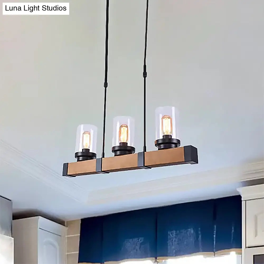 DecorBites™ Industrial Brown Island Lighting with Clear Glass Cylinder Shades - 3/6 Lights - Perfect for Dining Rooms