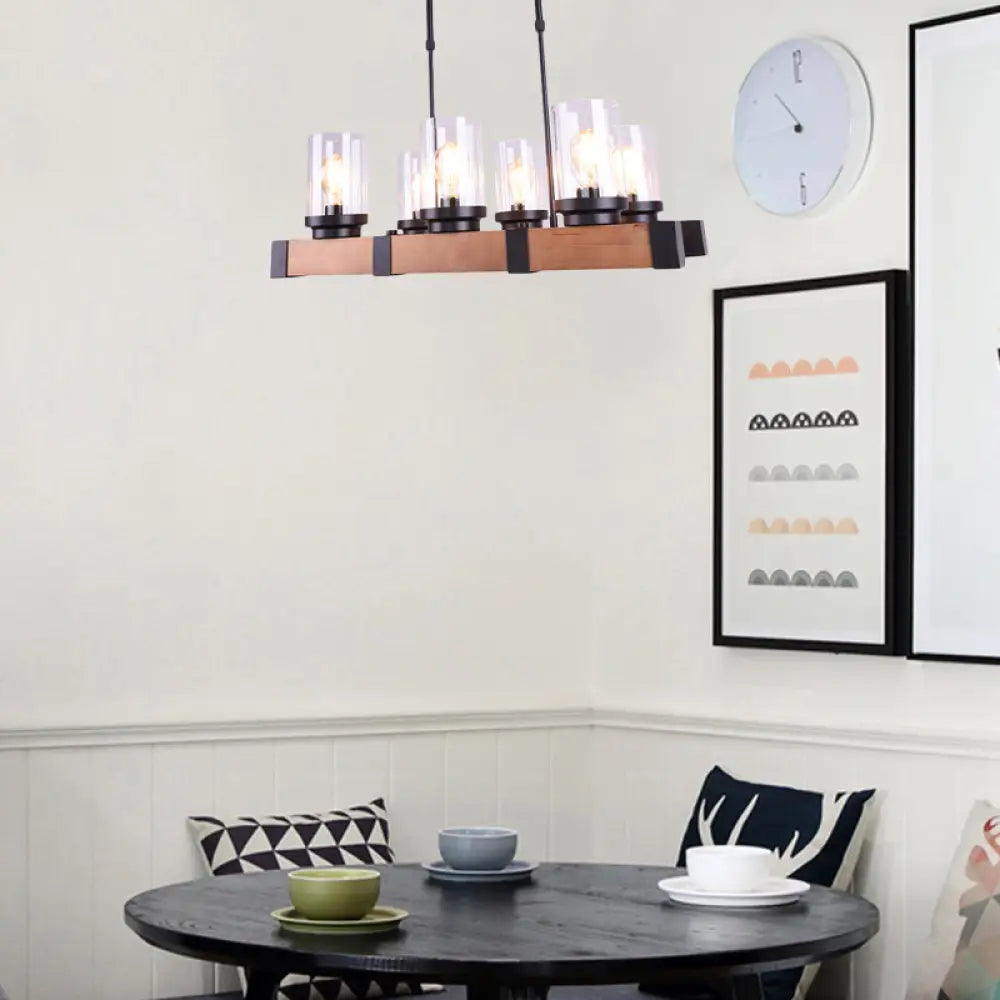 DecorBites™ Industrial Brown Island Lighting with Clear Glass Cylinder Shades - 3/6 Lights - Perfect for Dining Rooms