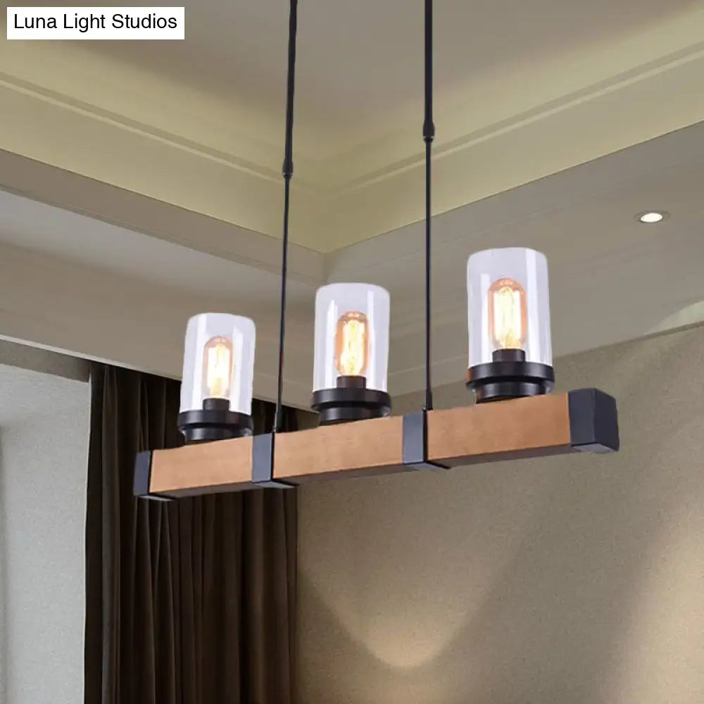 DecorBites™ Industrial Brown Island Lighting with Clear Glass Cylinder Shades - 3/6 Lights - Perfect for Dining Rooms