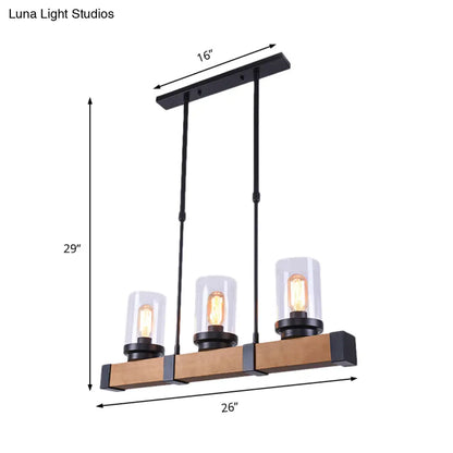 DecorBites™ Industrial Brown Island Lighting with Clear Glass Cylinder Shades - 3/6 Lights - Perfect for Dining Rooms