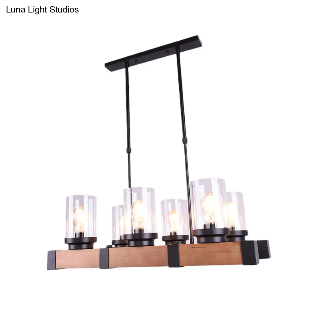 DecorBites™ Industrial Brown Island Lighting with Clear Glass Cylinder Shades - 3/6 Lights - Perfect for Dining Rooms