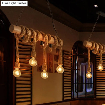 DecorBites™ Industrial Brown Pendant Light with 4 Rope Lights - Perfect for Restaurants and Warehouses