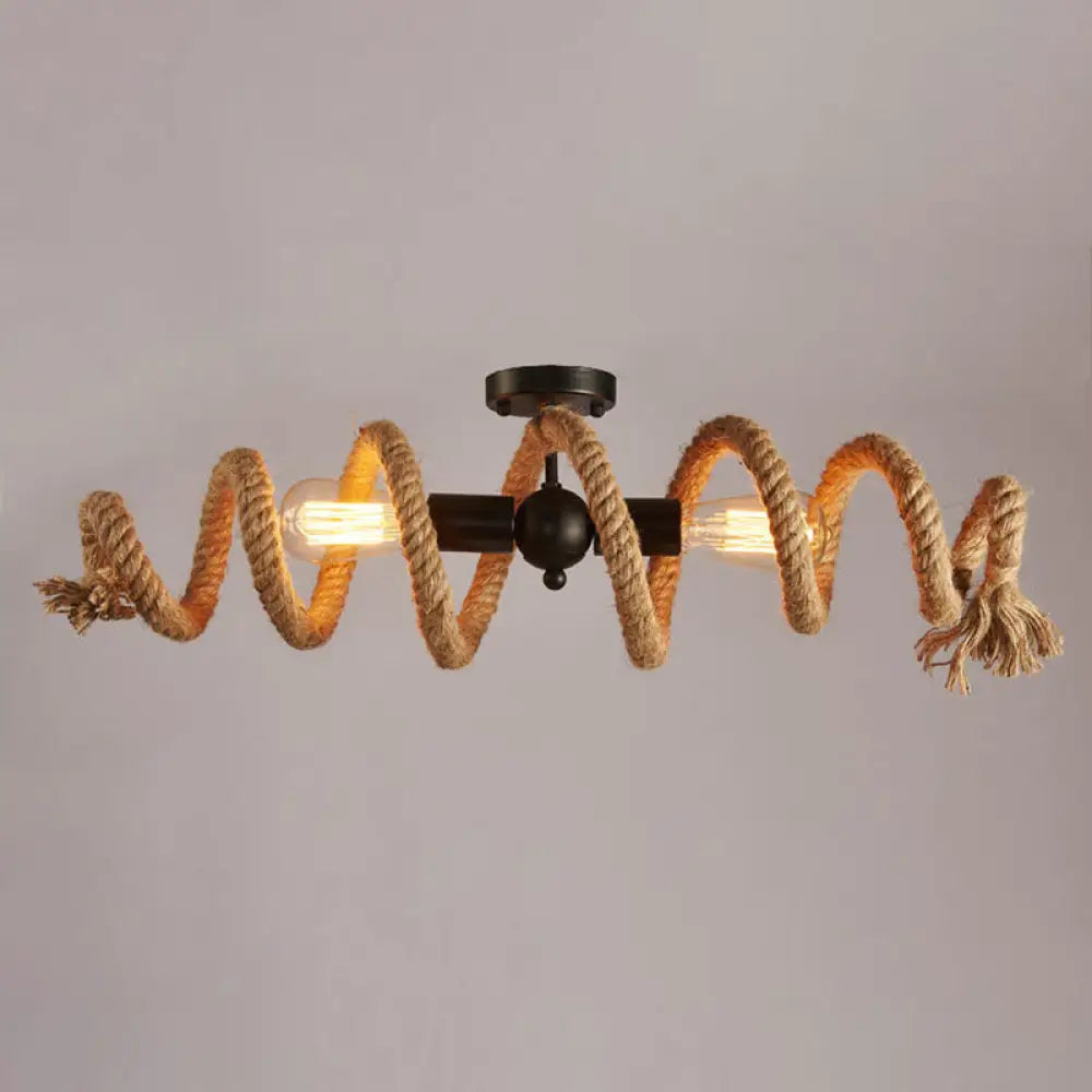 DecorBites™ DecorBites™ Industrial Brown Rope Spiral Ceiling Mount Light - Semi Flush Mount for Dining Room