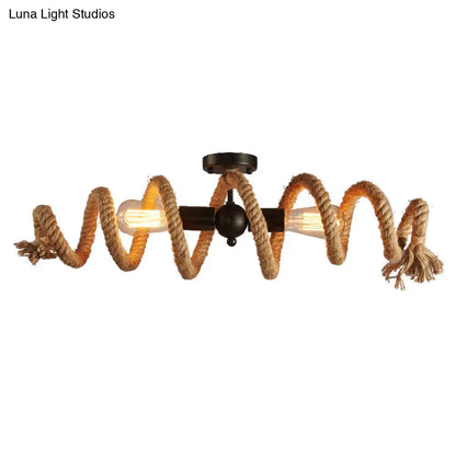 DecorBites™ DecorBites™ Industrial Brown Rope Spiral Ceiling Mount Light - Semi Flush Mount for Dining Room