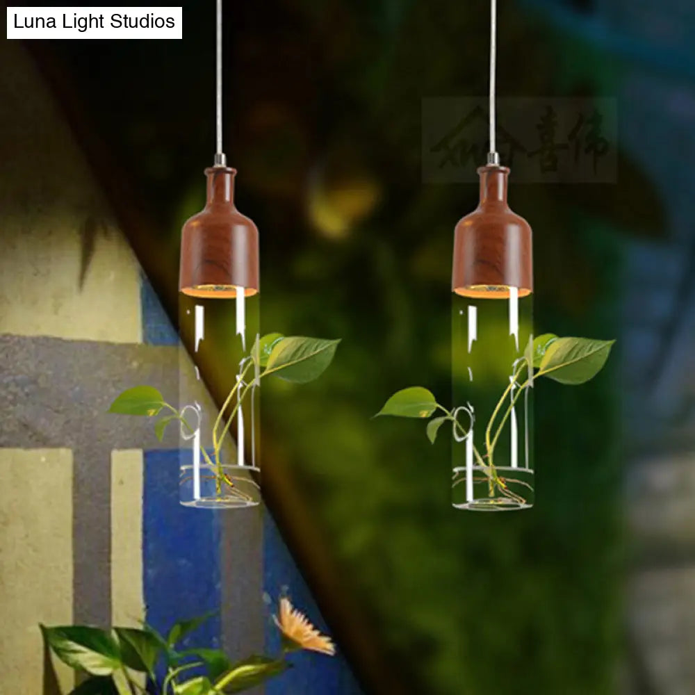 Industrial Brown Wine Bottle Pendant Light with Clear Glass and LED for Restaurant Suspension Lighting