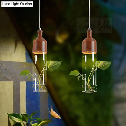 Industrial Brown Wine Bottle Pendant Light with Clear Glass and LED for Restaurant Suspension Lighting