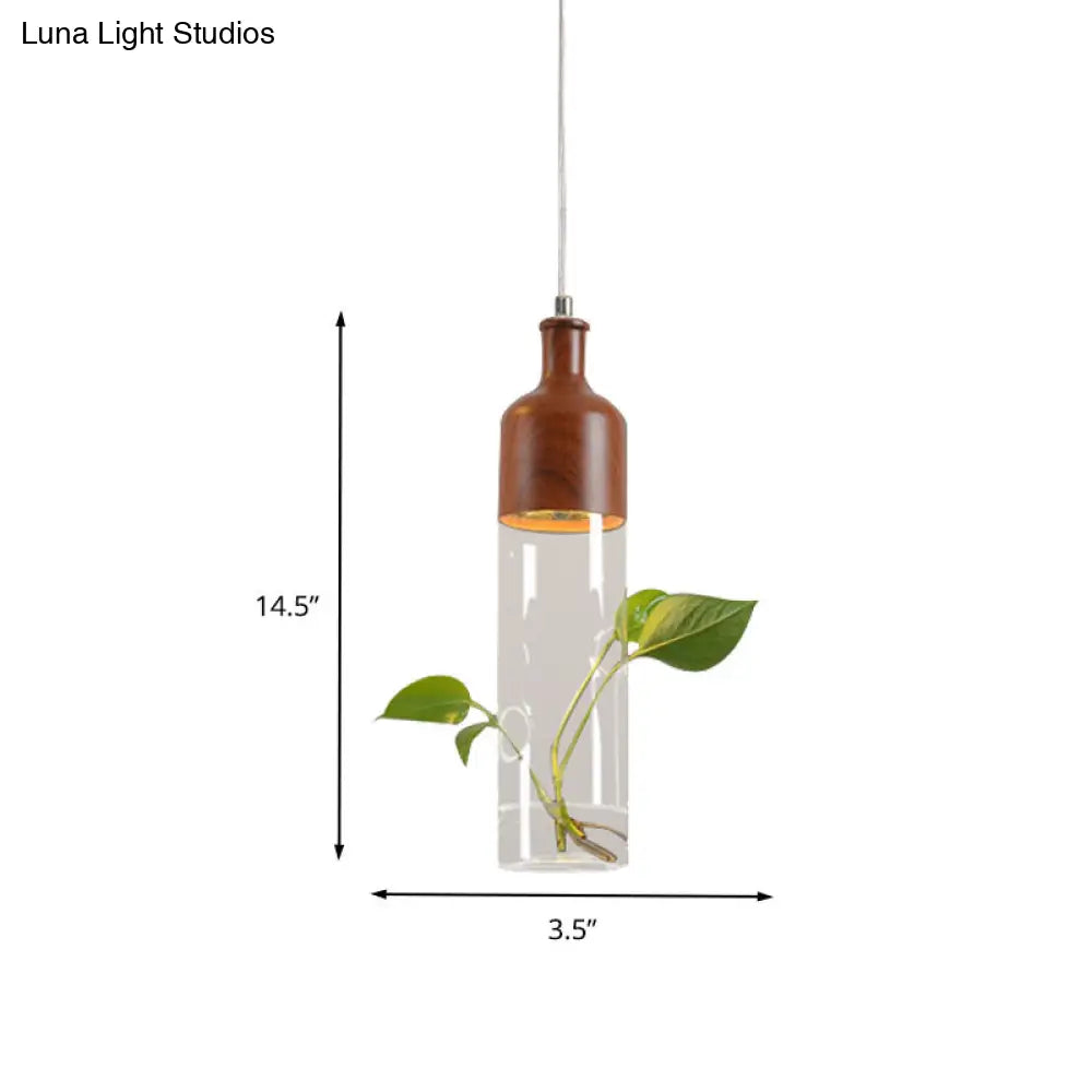 Industrial Brown Wine Bottle Pendant Light with Clear Glass and LED for Restaurant Suspension Lighting