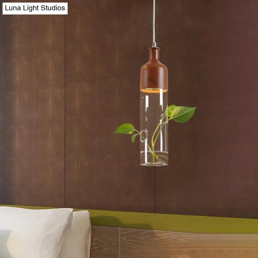 Industrial Brown Wine Bottle Pendant Light with Clear Glass and LED for Restaurant Suspension Lighting