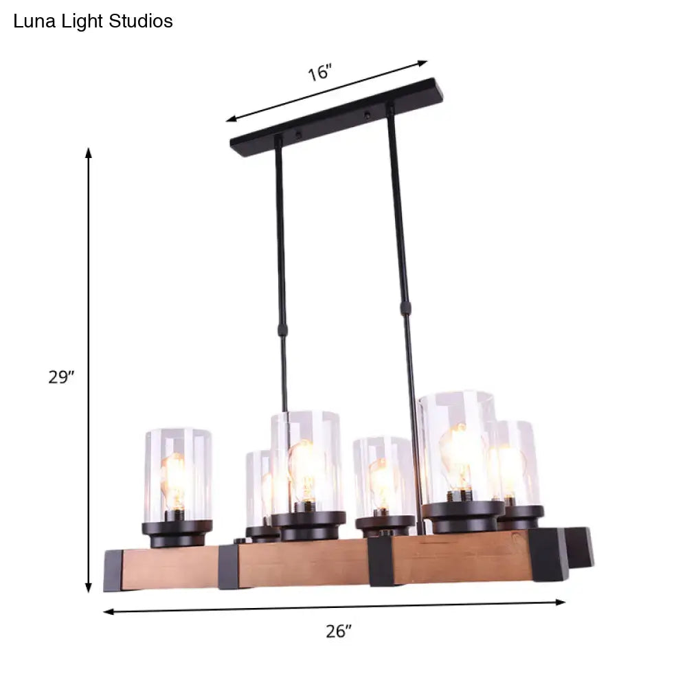 Decorbites industrial brown island lighting with clear glass cylinder shades 3 6 lights rustic wooden base 220v-240v 110v-120v
