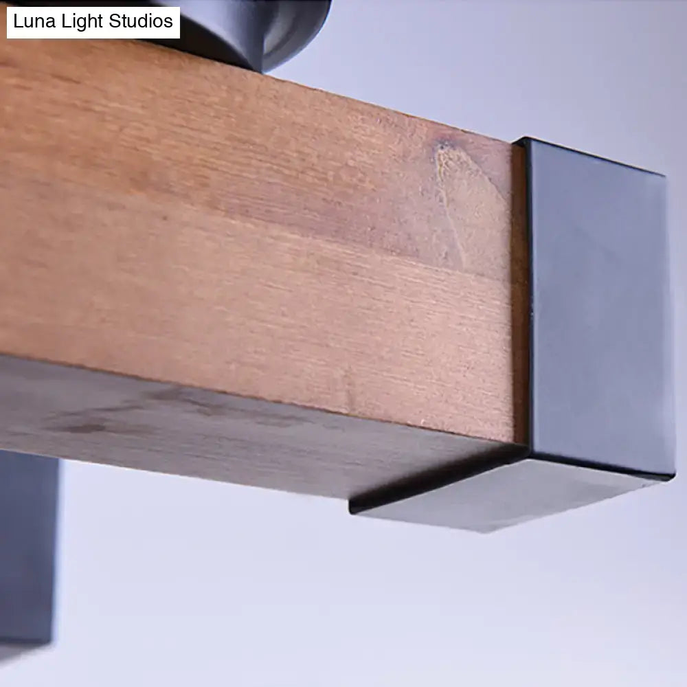 Decorbites industrial brown island lighting with clear glass shades and matte black metal wooden beam 220v-240v 110v-120v