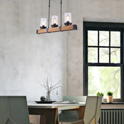 DecorBites industrial brown island lighting with clear glass cylinder shades and three exposed filament bulbs 220v-240v 110v-120v