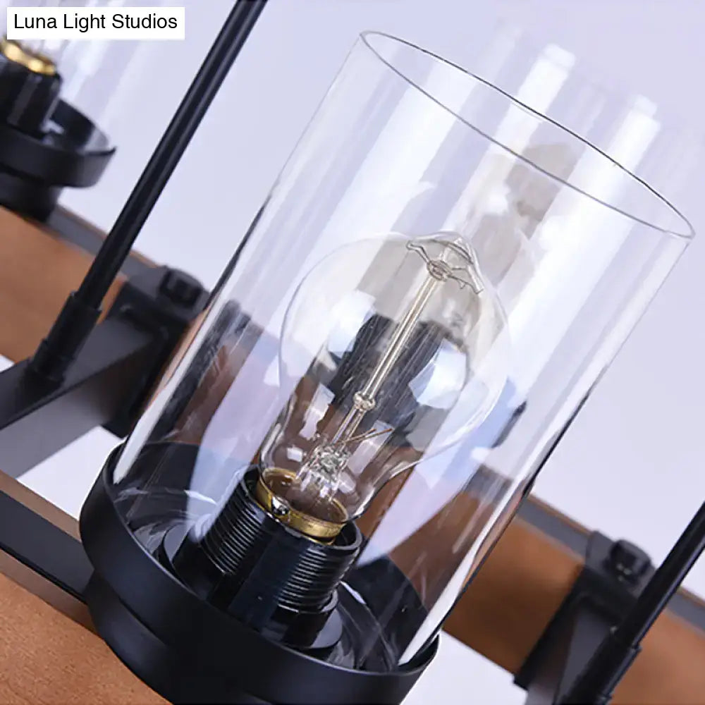 Black metal DecorBites™ industrial island lighting with clear glass cylinder shades and exposed filament bulb 220v-240v 110v-120v