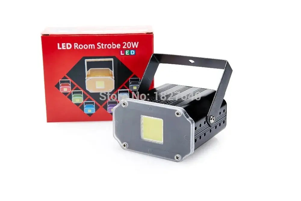 Black rgb white strobe light with rugged brushed metal design and visible yellowish white cob bulb decorbites 20w compact