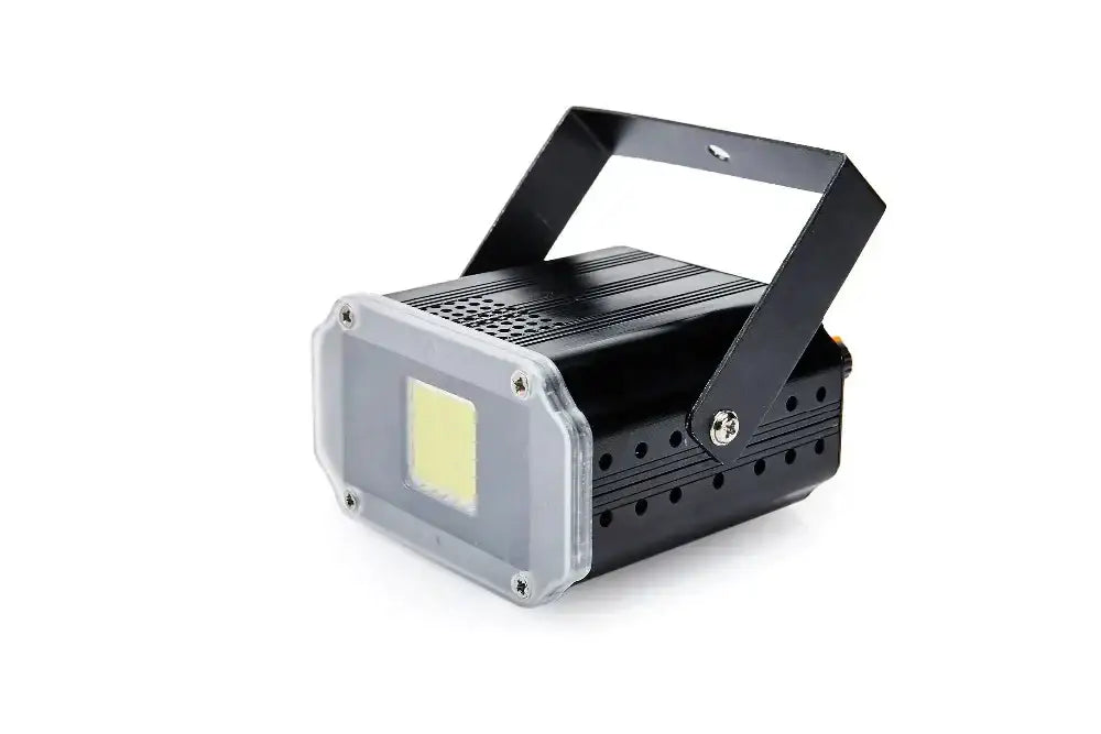 Black brushed metal decorbites 20w compact rgb white strobe light with clear cover and handle for portable disco decor