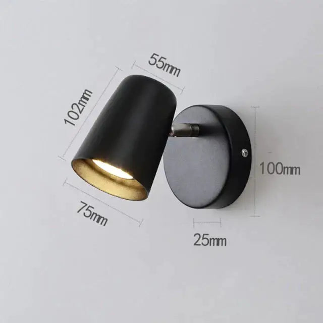 Industrial led wall sconce with black matte finish and gold interior lining for bedroom spotlight lighting