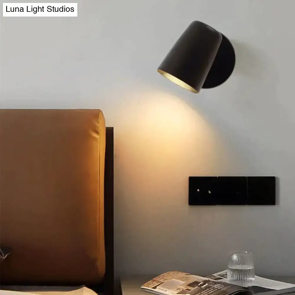 Industrial led wall black cylindrical wall sconce with matte finish and adjustable head for bedroom spotlight lighting
