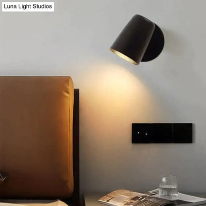 Industrial led wall black cylindrical wall sconce with matte finish and adjustable head for bedroom spotlight lighting