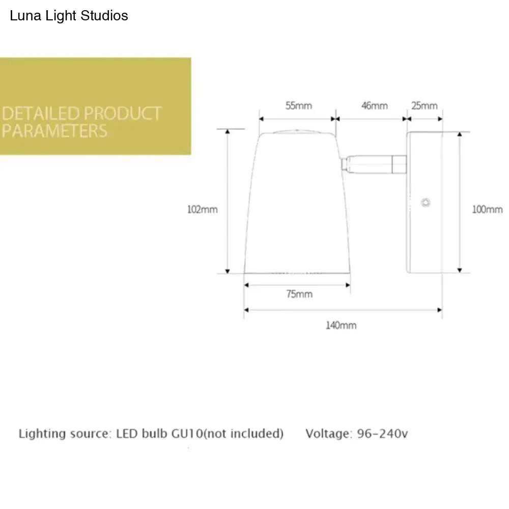 A sleek industrial led wall sconce with a brushed nickel rectangular backplate and conical shade for bedroom spotlight