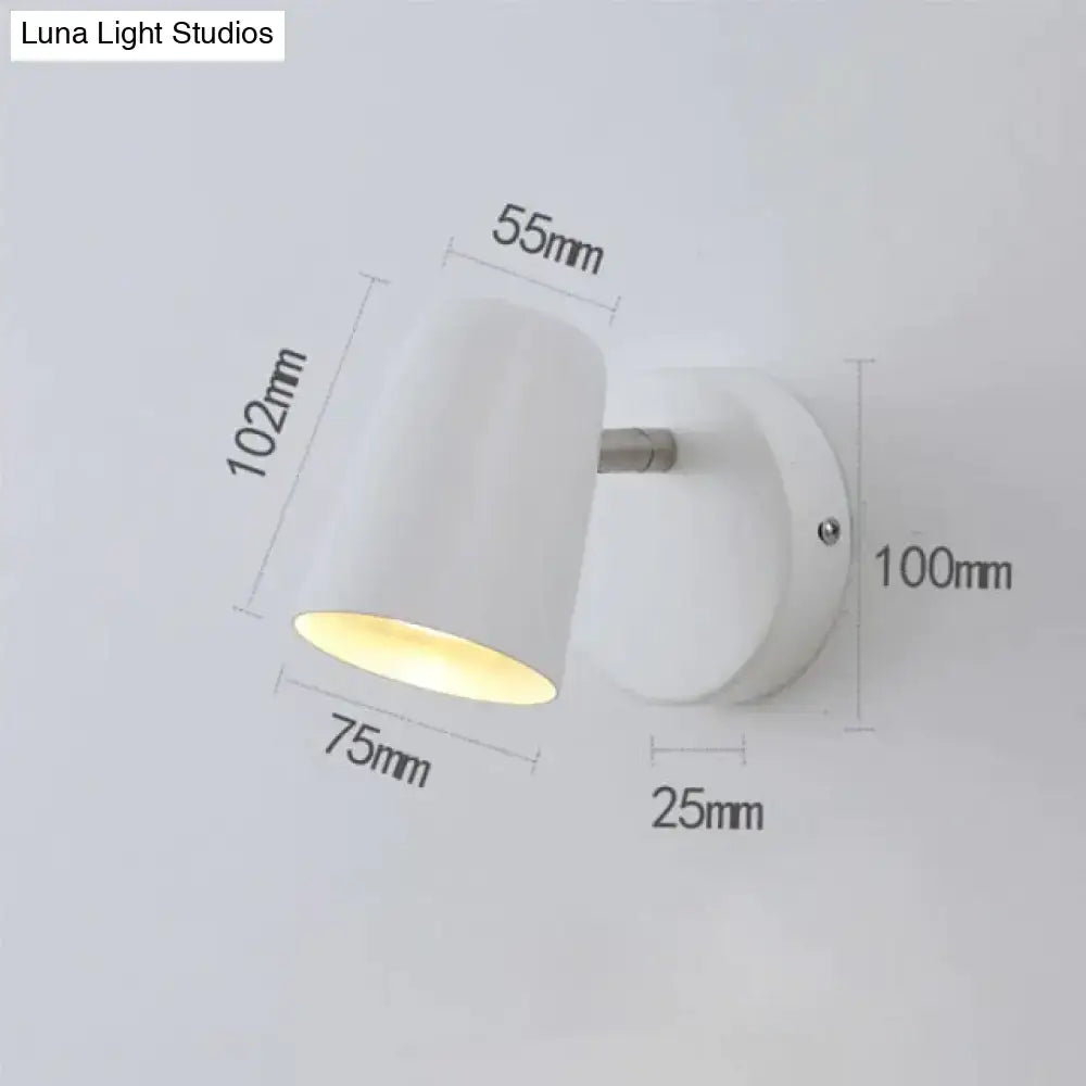 White cylindrical industrial led wall sconce with matte finish and metallic stem for bedroom spotlight lighting