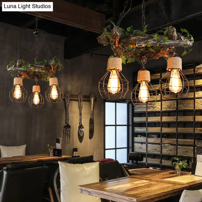 Industrial Bulb Ceiling Chandelier: 3 Metal LED Hanging Lights in Red/Pink/Green with Flower/Plant/Maple Leaf Design