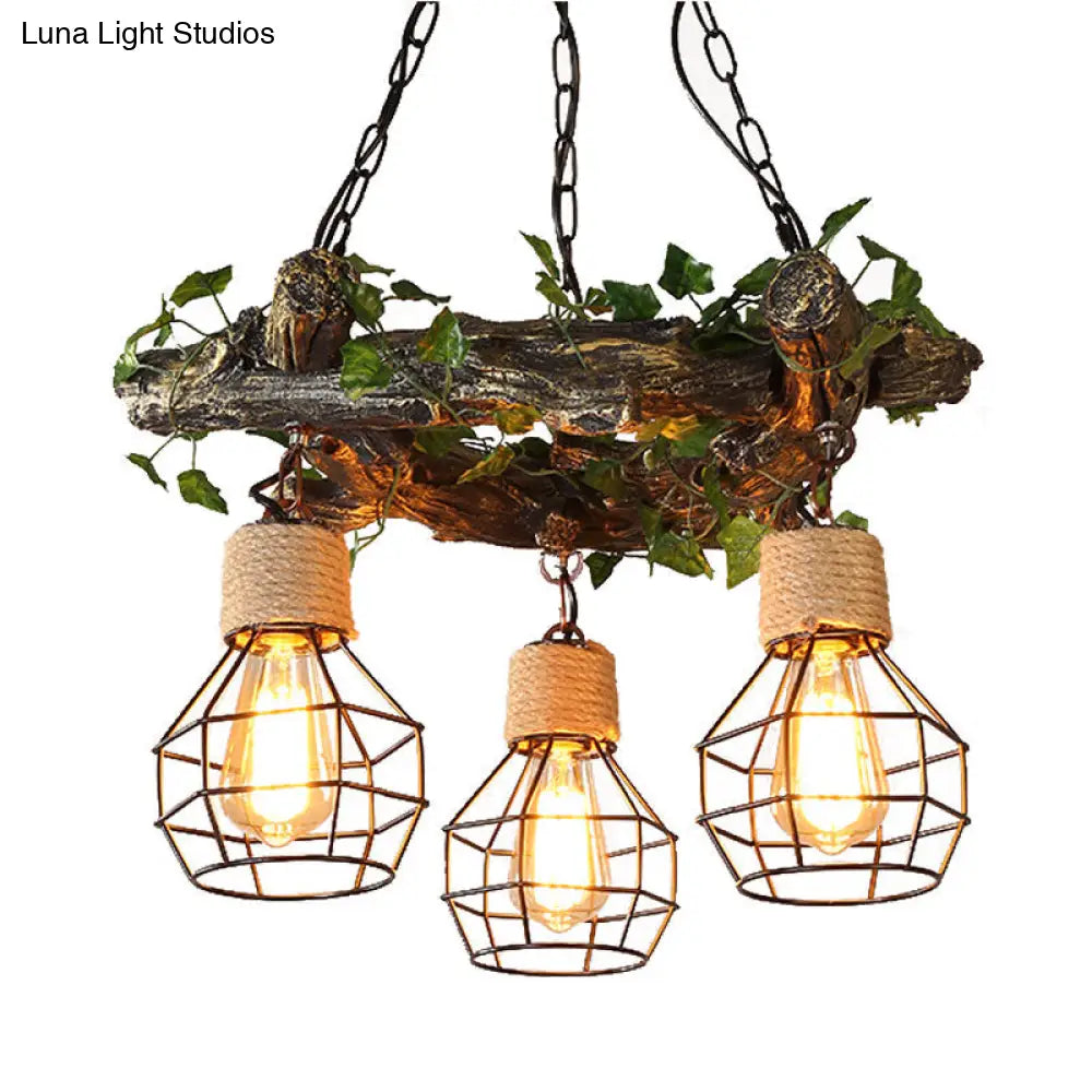 Industrial Bulb Ceiling Chandelier: 3 Metal LED Hanging Lights in Red/Pink/Green with Flower/Plant/Maple Leaf Design