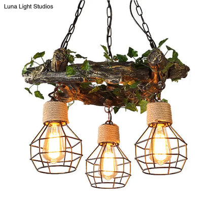 Industrial Bulb Ceiling Chandelier: 3 Metal LED Hanging Lights in Red/Pink/Green with Flower/Plant/Maple Leaf Design