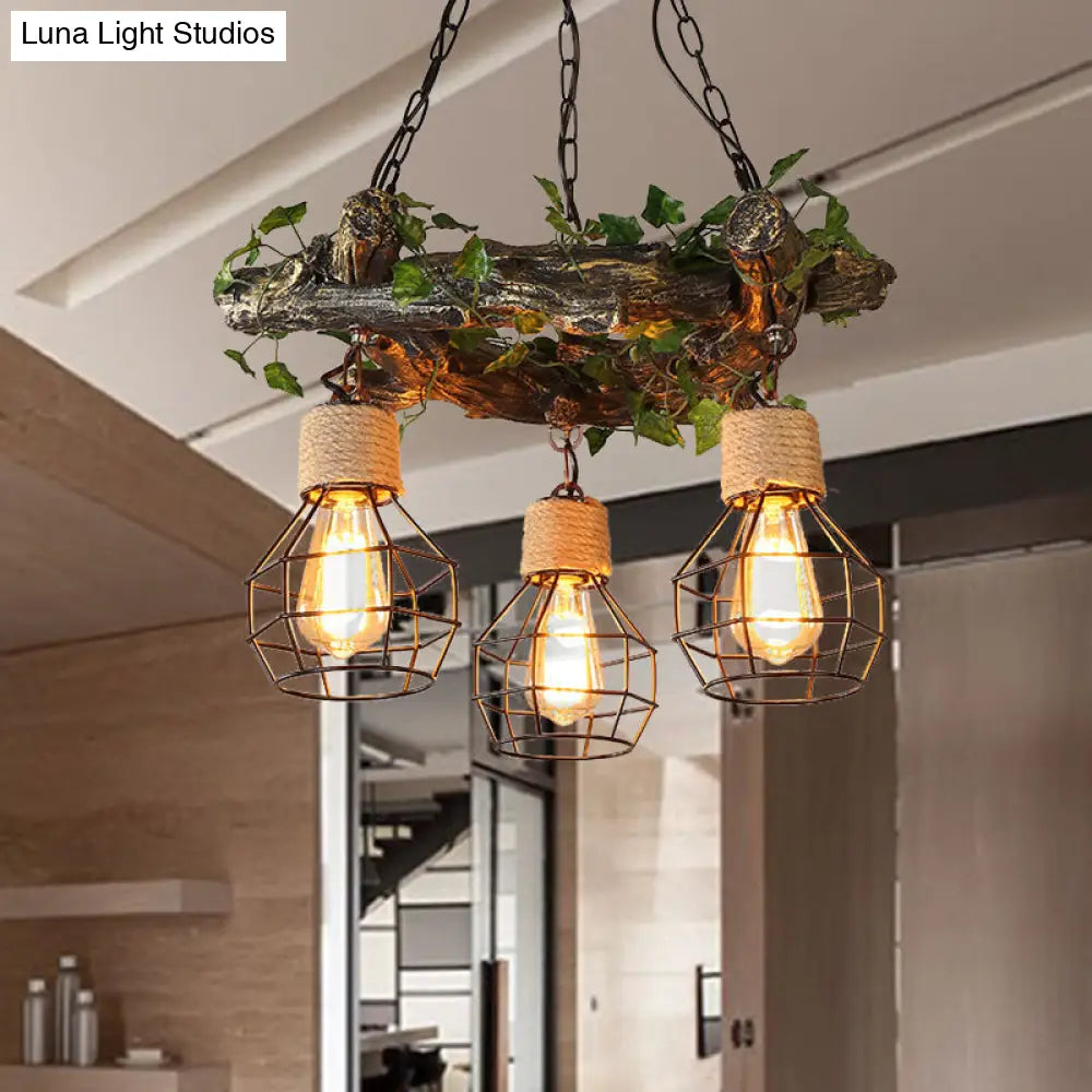 Industrial Bulb Ceiling Chandelier: 3 Metal LED Hanging Lights in Red/Pink/Green with Flower/Plant/Maple Leaf Design