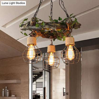 Industrial Bulb Ceiling Chandelier: 3 Metal LED Hanging Lights in Red/Pink/Green with Flower/Plant/Maple Leaf Design