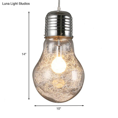 Industrial Bulb Shaped Pendant Light with Clear Glass in Chrome - 1 Light, 6"/8.5"/12" Wide