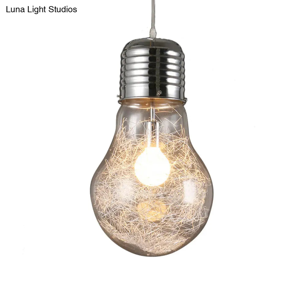 Industrial Bulb Shaped Pendant Light with Clear Glass in Chrome - 1 Light, 6"/8.5"/12" Wide