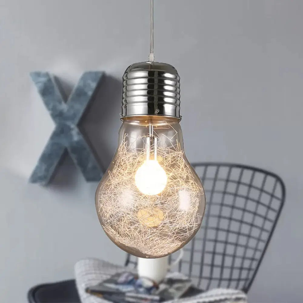 Industrial Bulb Shaped Pendant Light with Clear Glass in Chrome - 1 Light, 6"/8.5"/12" Wide