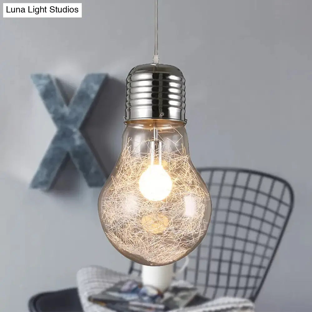 Industrial Bulb Shaped Pendant Light with Clear Glass in Chrome - 1 Light, 6"/8.5"/12" Wide