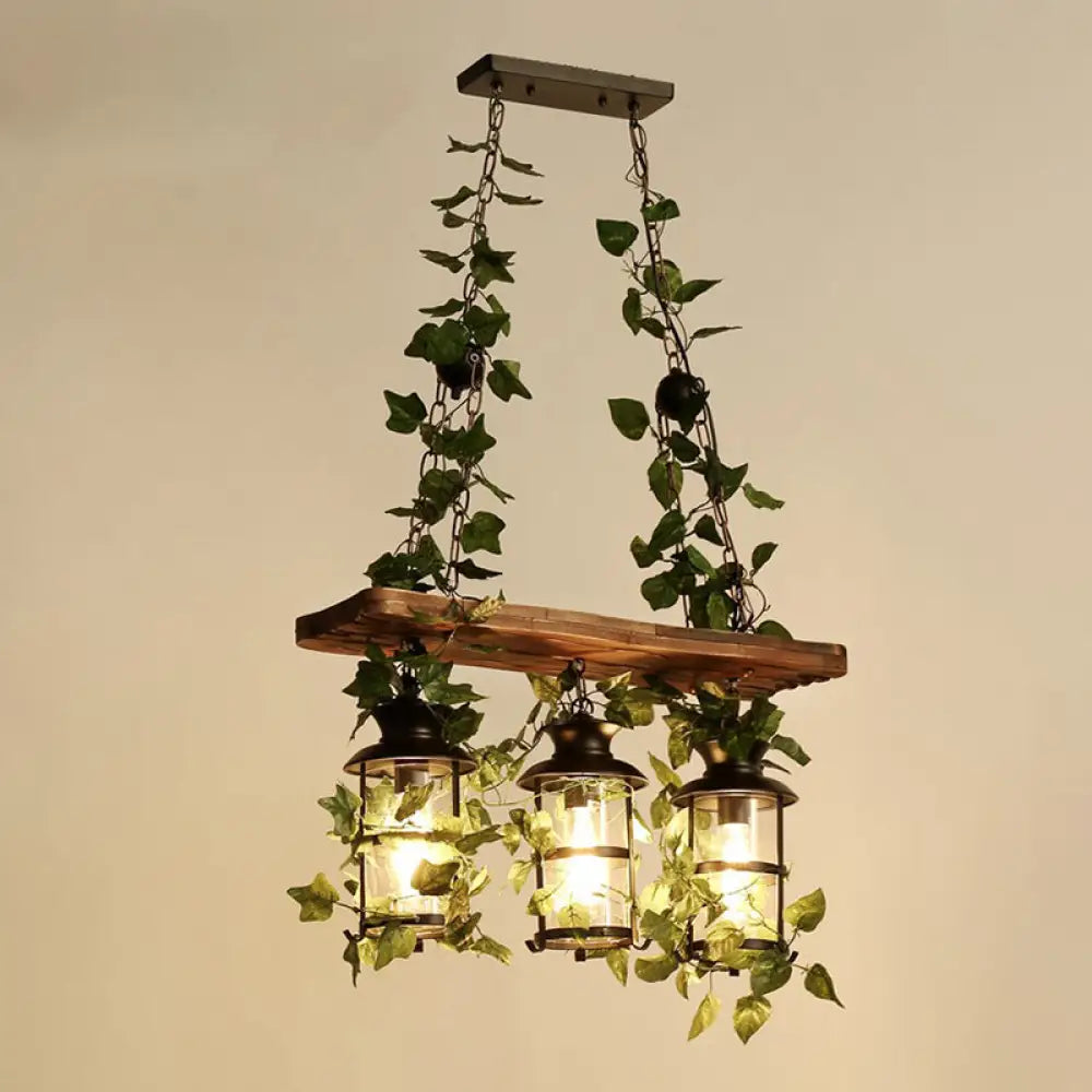 DecorBites™ Industrial Cage Island Pendant Light with Plant Decoration - Rustic Restaurant Lighting
