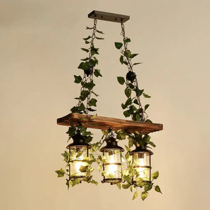 DecorBites™ Industrial Cage Island Pendant Light with Plant Decoration - Rustic Restaurant Lighting